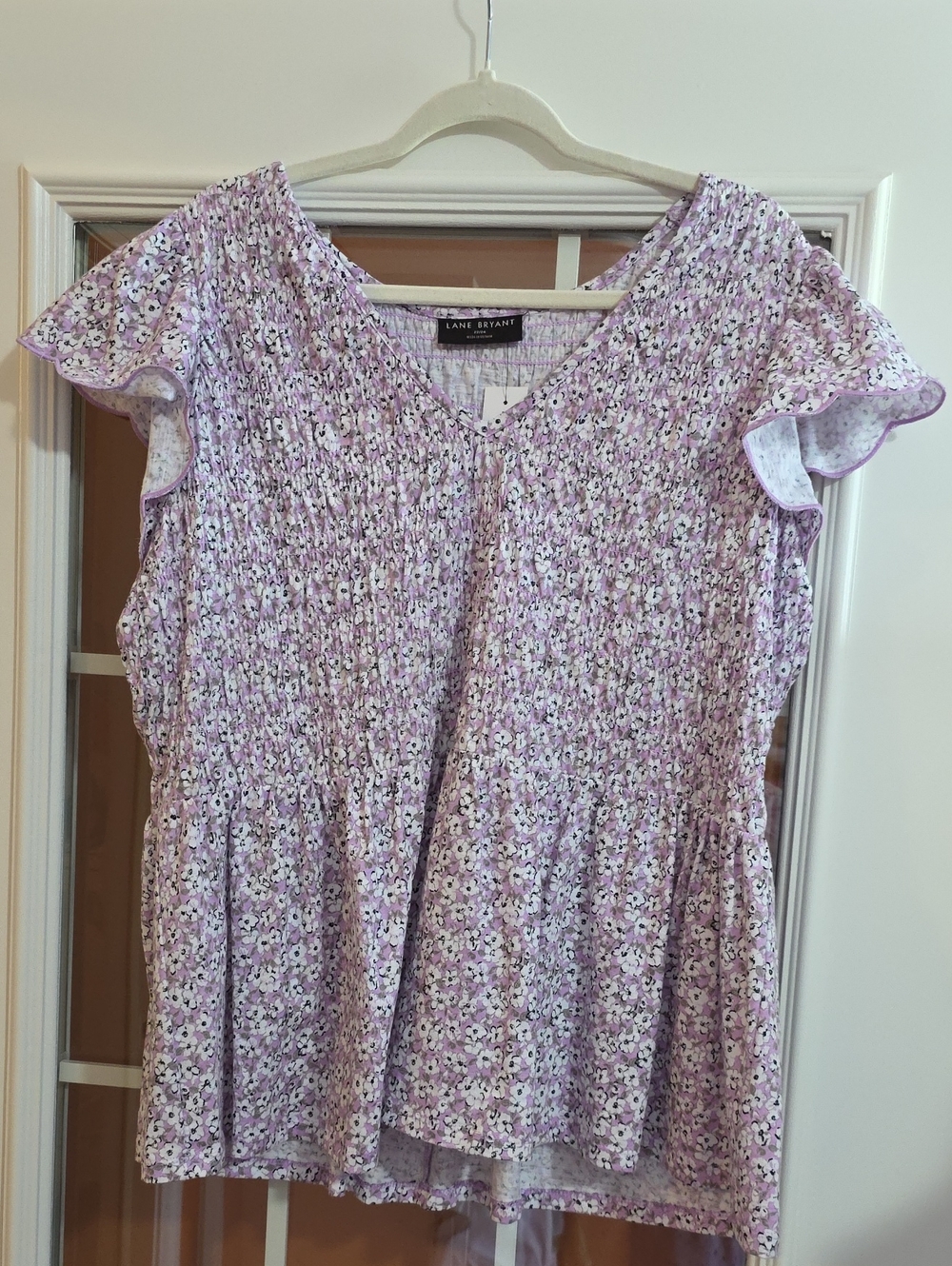 Lane Bryant Lilac Floral Smocked Peplum Top